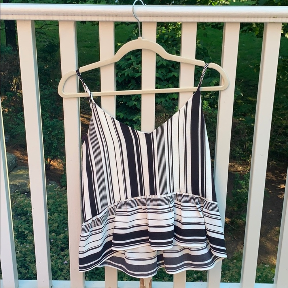 Aqua Black and White Striped Peplum Top
